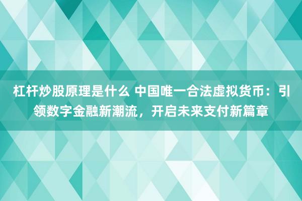 杠杆炒股原理是什么 中国唯一合法虚拟货币：引领数字金融新潮流，开启未来支付新篇章